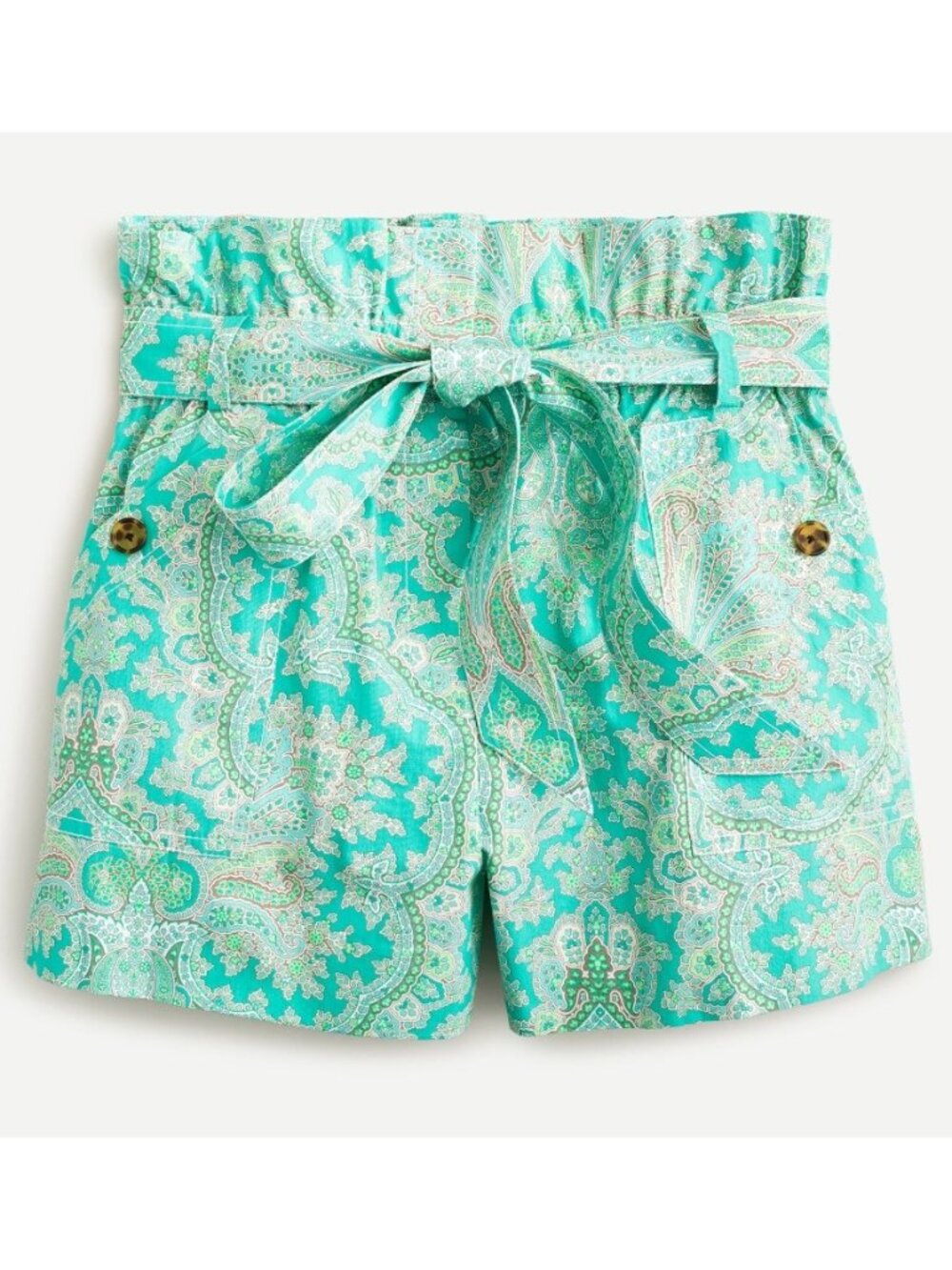 💚 NEW J. Crew Paper-bag Shorts in Aqua Ratti Pendant Paisley 16